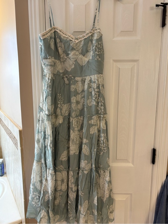 Trixxi Dresses & Skirts - Trixxi Sage Green Floral Tiered Maxi Dress with White Print